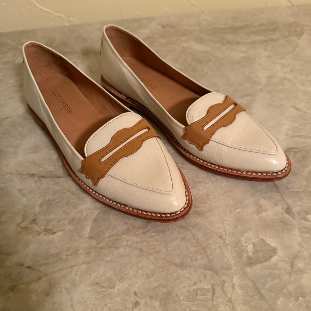 Lucchese Cream and Tan Loafers